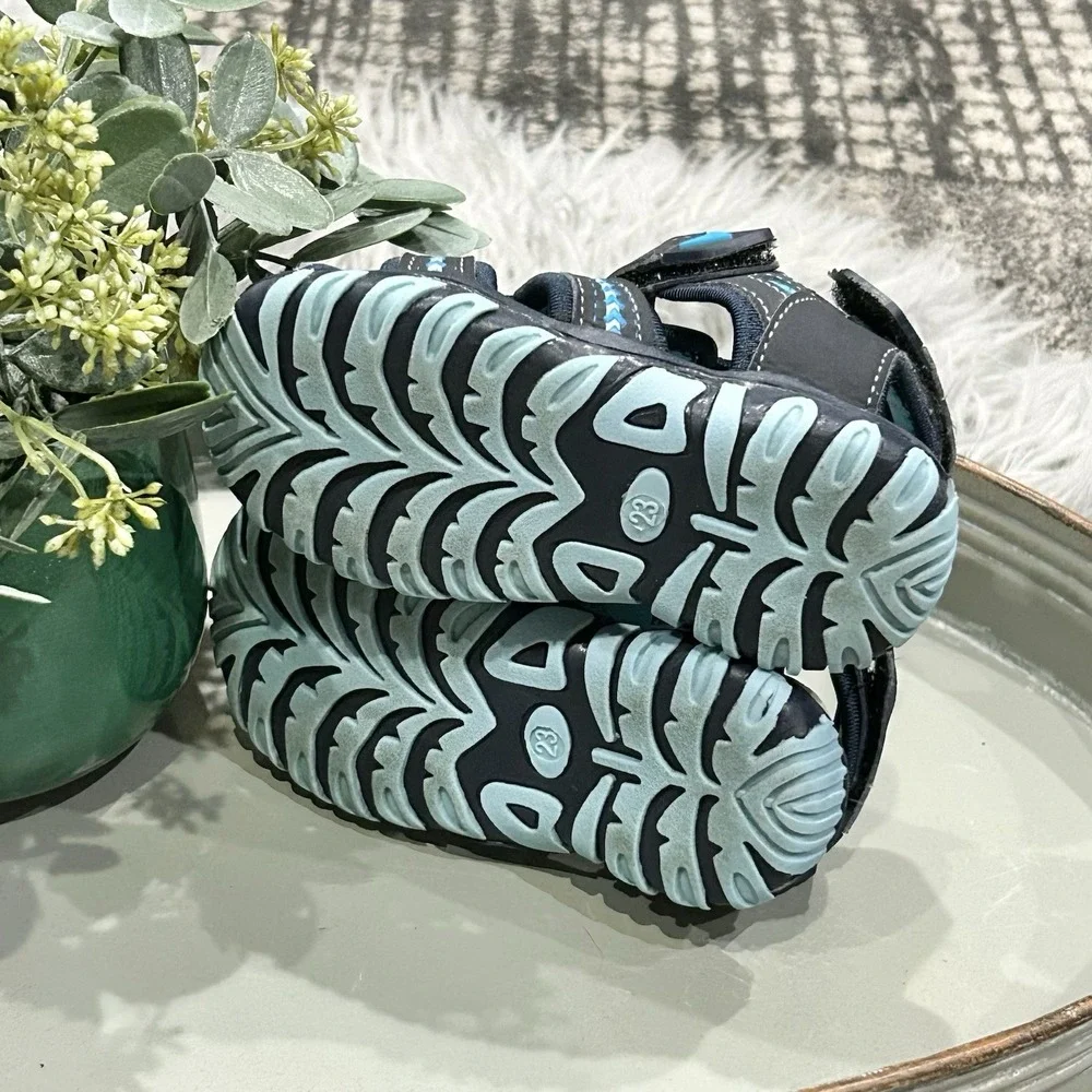 Apakowa Toddler‎ Blue Sandals Outdoor Walking Closed Toe Shoes Grey Blue Size 7